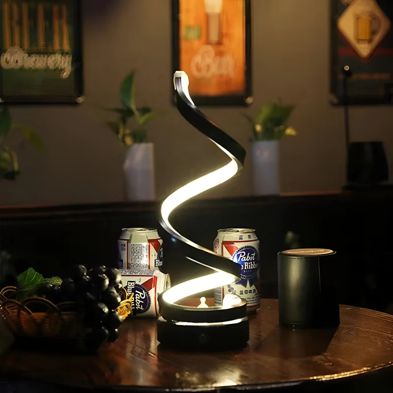 Tafellamp LED Spiraal Dimbaar 3 Lichtkleuren USB Aluminium Zwart | Sansoti