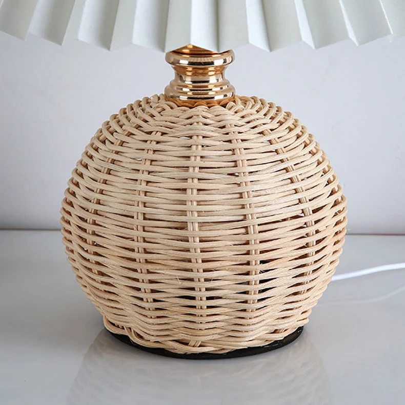 Rotan Tafellamp Geplooide Kap USB 5W Slaapkamer Nachtkastje Scandinavisch Boho Sfeerverlichting Riet Bureau Leeslamp | Sansoti