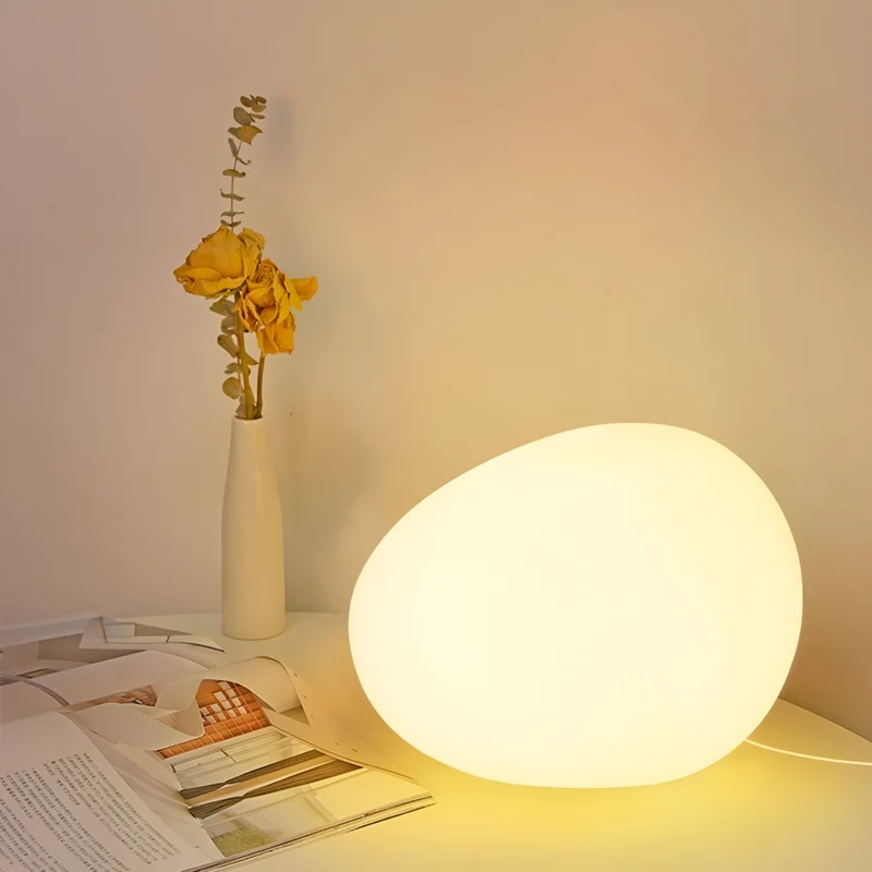 Steen Tafellamp LED 3-Kleuren PE Sfeerlamp 22cm Woonkamer Slaapkamer Scandinavisch Organisch Nachtlamp Dimbaar | Sansoti