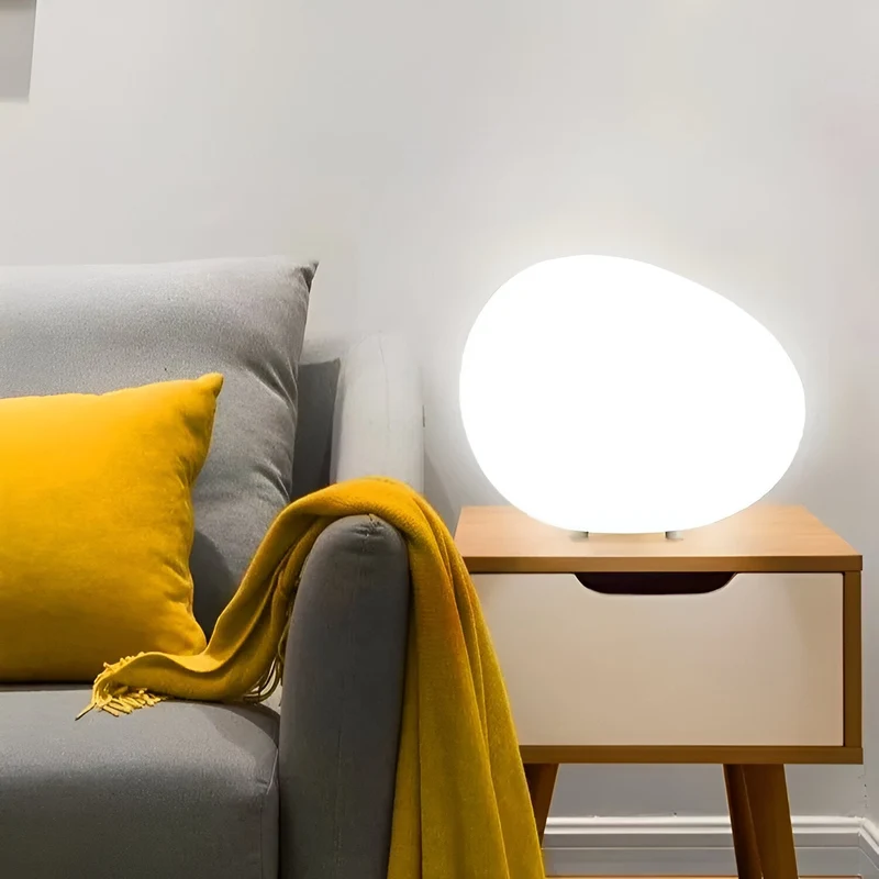 Steen Tafellamp LED 3-Kleuren PE Sfeerlamp 22cm Woonkamer Slaapkamer Scandinavisch Organisch Nachtlamp Dimbaar | Sansoti