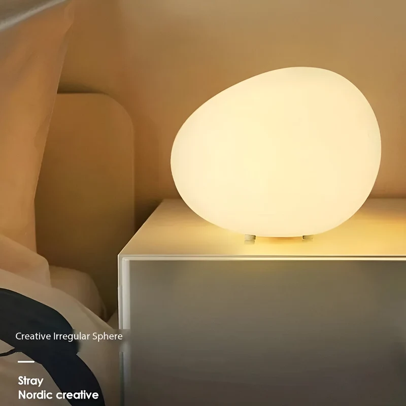 Steen Tafellamp LED 3-Kleuren PE Sfeerlamp 22cm Woonkamer Slaapkamer Scandinavisch Organisch Nachtlamp Dimbaar | Sansoti