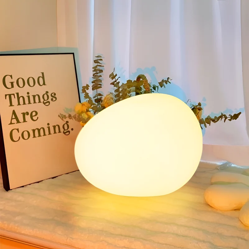 Steen Tafellamp LED 3-Kleuren PE Sfeerlamp 22cm Woonkamer Slaapkamer Scandinavisch Organisch Nachtlamp Dimbaar | Sansoti