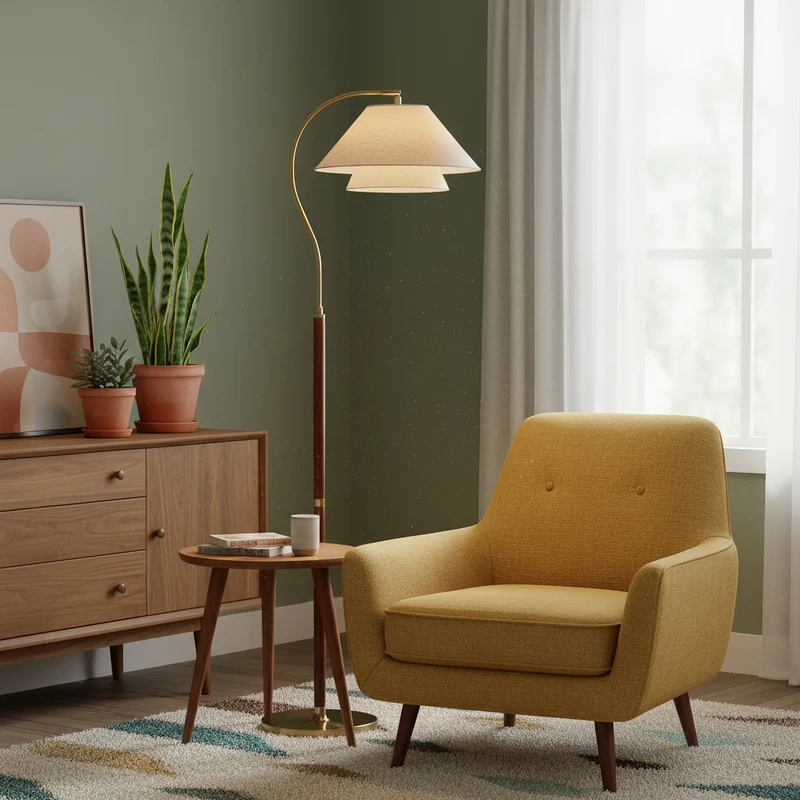 Vloerlamp Gelaagde Stof Kappen Hout Metaal Goud Chroom Walnoot Zwart E27 Woonkamer | Sansoti