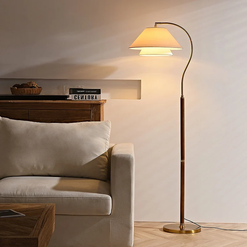 Vloerlamp Gelaagde Stof Kappen Hout Metaal Goud Chroom Walnoot Zwart E27 Woonkamer | Sansoti
