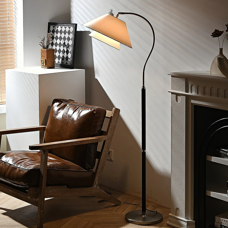 Vloerlamp Gelaagde Stof Kappen Hout Metaal Goud Chroom Walnoot Zwart E27 Woonkamer | Sansoti