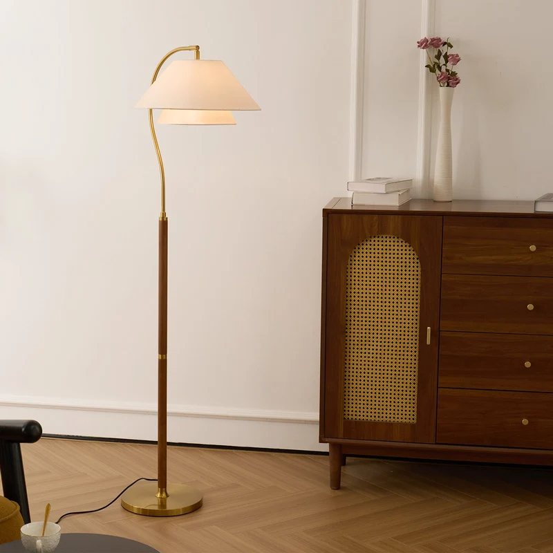 Vloerlamp Gelaagde Stof Kappen Hout Metaal Goud Chroom Walnoot Zwart E27 Woonkamer | Sansoti