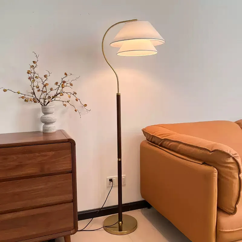 Vloerlamp Gelaagde Stof Kappen Hout Metaal Goud Chroom Walnoot Zwart E27 Woonkamer | Sansoti