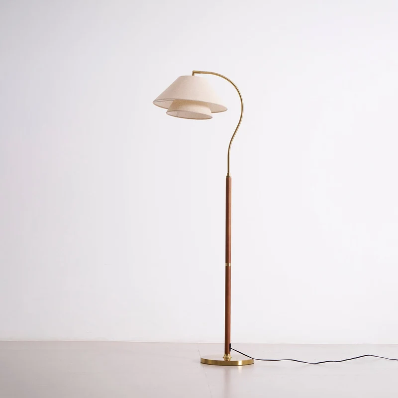 Vloerlamp Gelaagde Stof Kappen Hout Metaal Goud Chroom Walnoot Zwart E27 Woonkamer | Sansoti