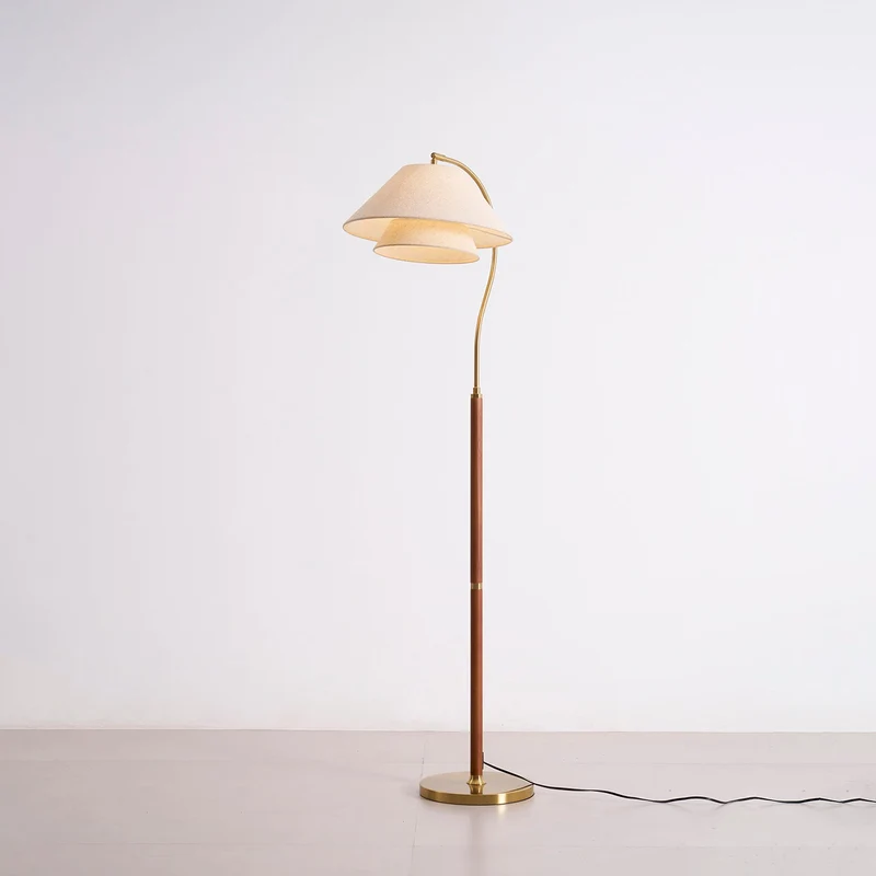 Vloerlamp Gelaagde Stof Kappen Hout Metaal Goud Chroom Walnoot Zwart E27 Woonkamer | Sansoti