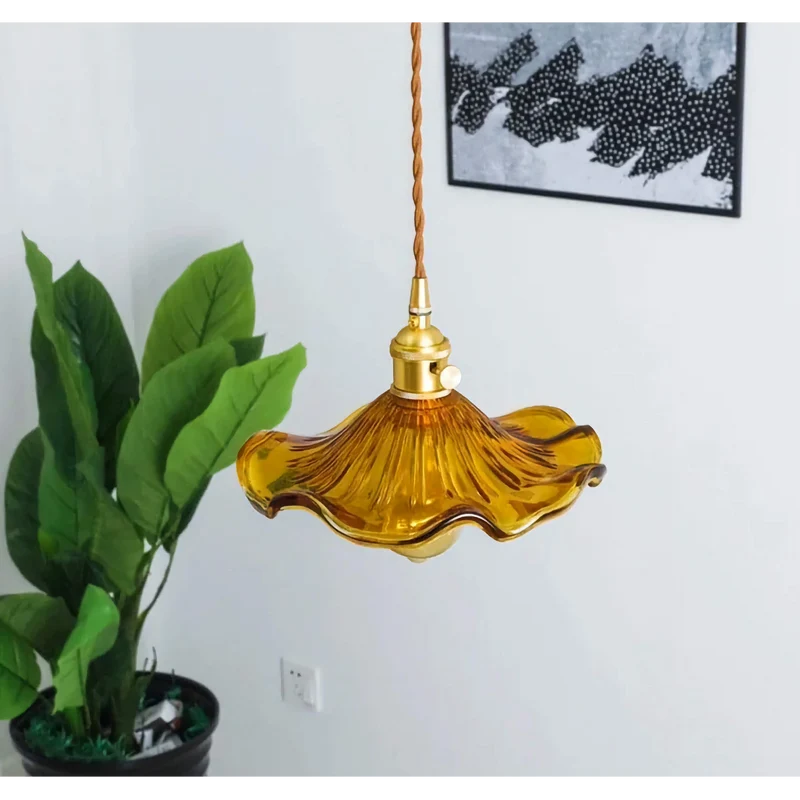 Hanglamp Glas E27 Groen Transparant Oranje Ø25cm Woonkamer Keuken Eetkamer Vintage Art Nouveau Sfeerlamp | Sansoti