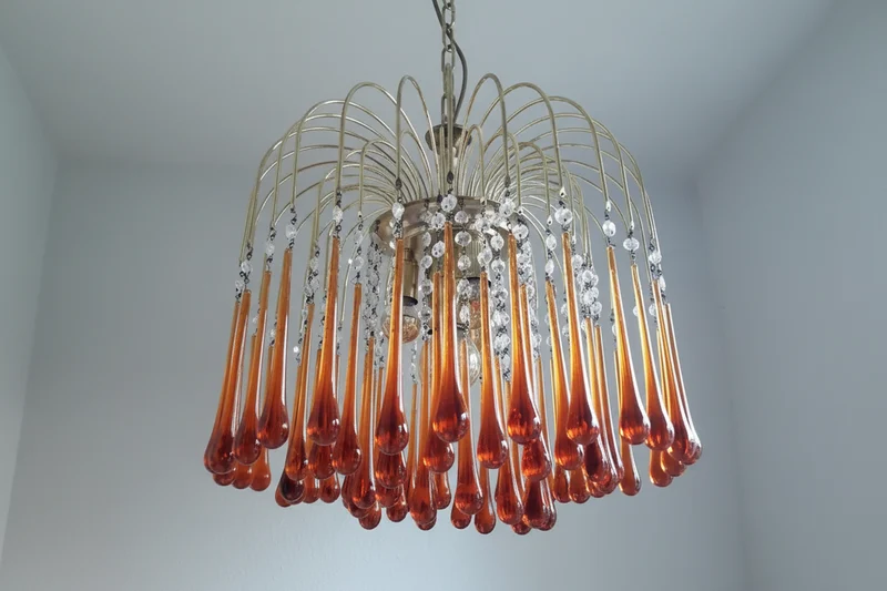 Hanglamp Amberglas E27 Goud Ø60cm Druppels Kristal Woonkamer Eetkamer Hal Kroonluchter Murano Stijl Art Deco | Sansoti