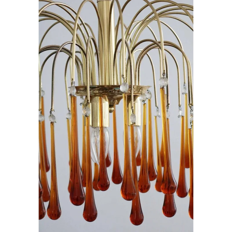 Hanglamp Amberglas E27 Goud Ø60cm Druppels Kristal Woonkamer Eetkamer Hal Kroonluchter Murano Stijl Art Deco | Sansoti