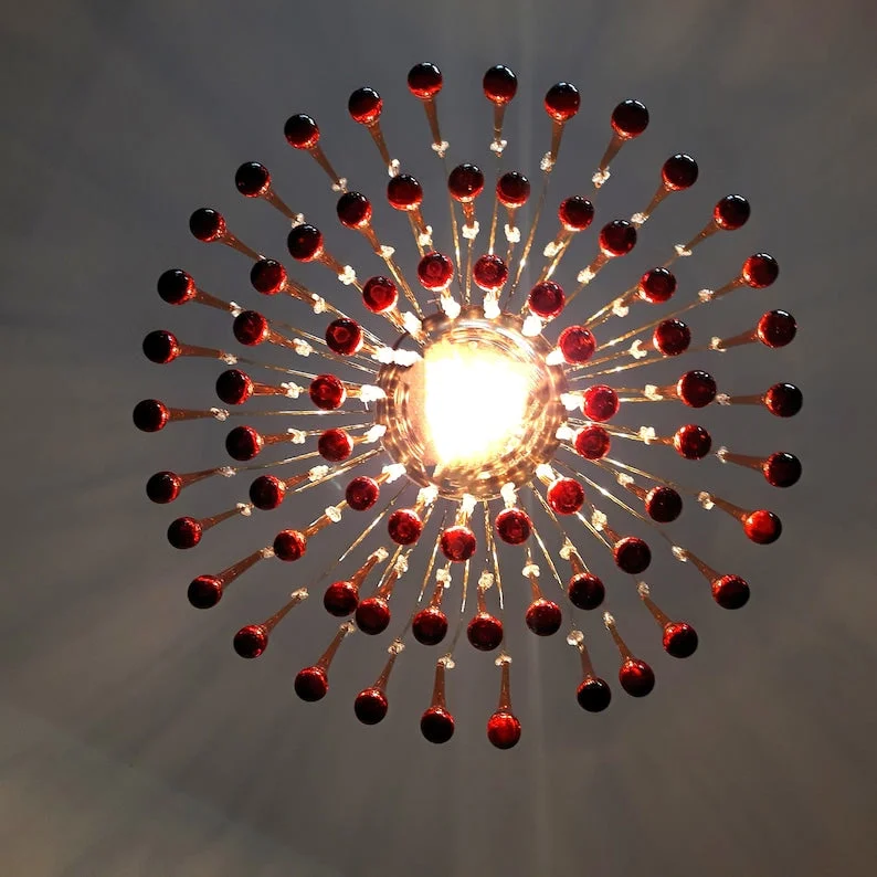 Hanglamp Amberglas E27 Goud Ø60cm Druppels Kristal Woonkamer Eetkamer Hal Kroonluchter Murano Stijl Art Deco | Sansoti