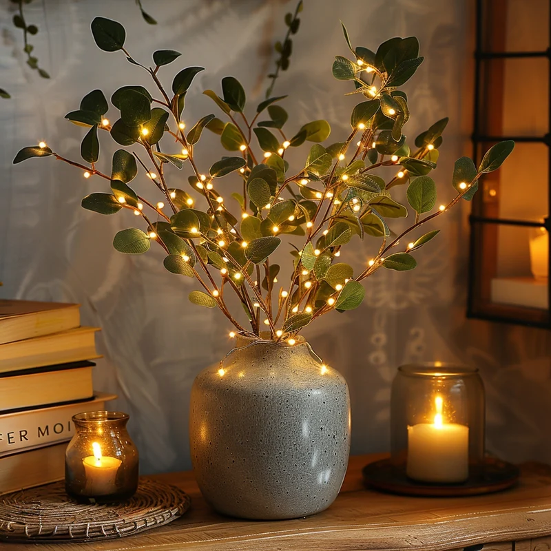 Lichttak Olijftak LED Warm Wit 70cm 120 Lampjes Sfeerverlichting Decoratieve Tak Fairy Lights Woonkamer Slaapkamer Batterij Kerst Natuur