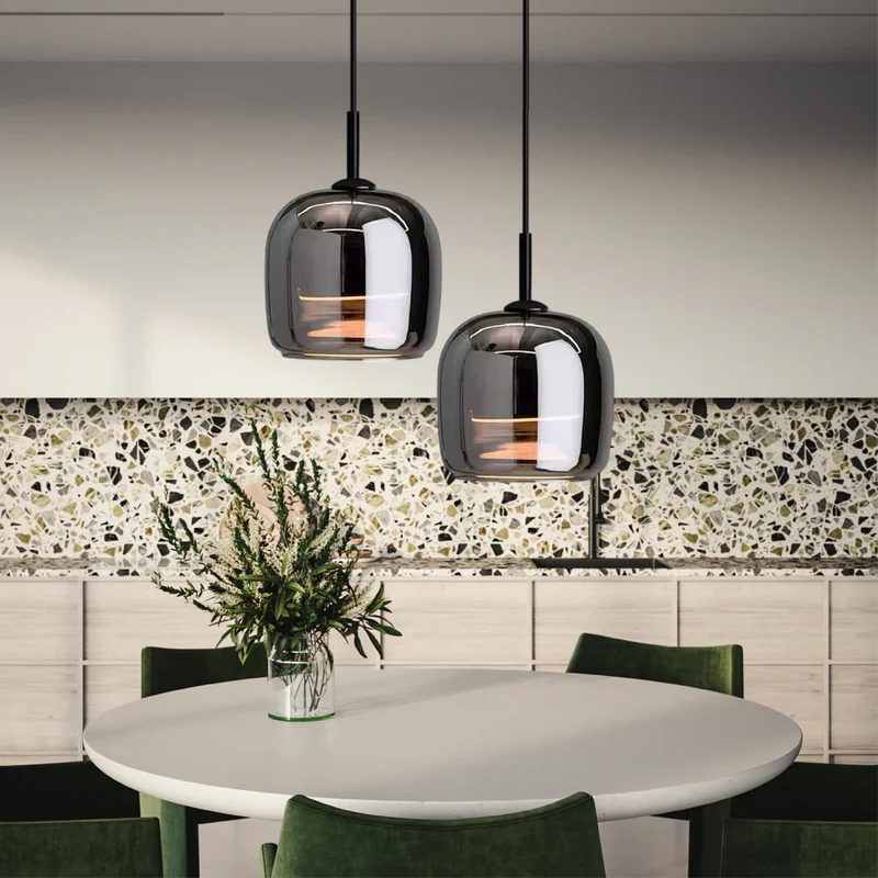Hanglamp Zwart Glas Scandinavisch Nordic LED E27 16cm Pendellamp Keuken Woonkamer Luxe | Sansoti