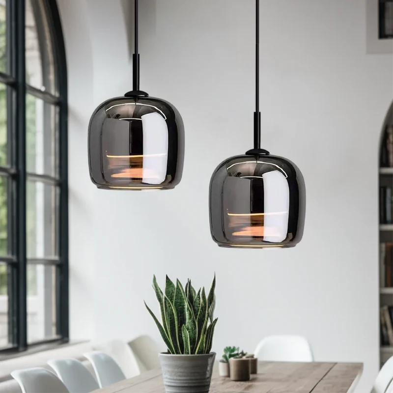 Hanglamp Zwart Glas Scandinavisch Nordic LED E27 16cm Pendellamp Keuken Woonkamer Luxe | Sansoti