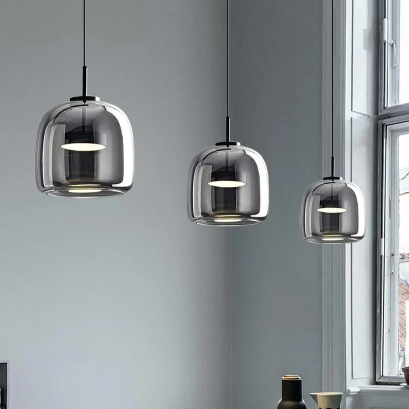 Hanglamp Zwart Glas Scandinavisch Nordic LED E27 16cm Pendellamp Keuken Woonkamer Luxe | Sansoti