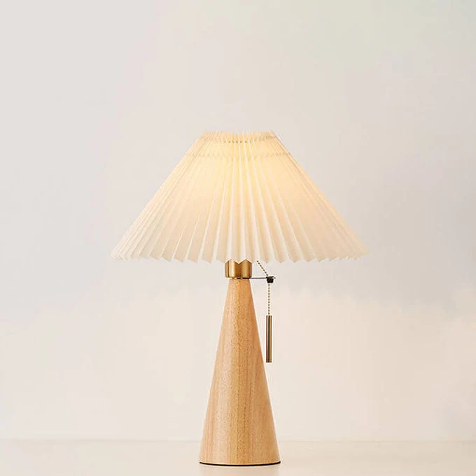 Tafellamp Hout Geplooide Stof Kap E26 35x48cm Dimbaar Japans Slaapkamer Woonkamer | Sansoti