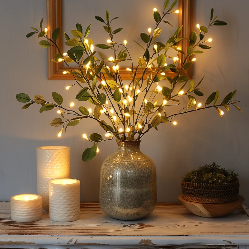 Decoratieve Lichttak Led Olijftak Kersenbloesem Warm Wit 70cm 120 Lampjes Sfeerverlichting Woonkamer | Sansoti