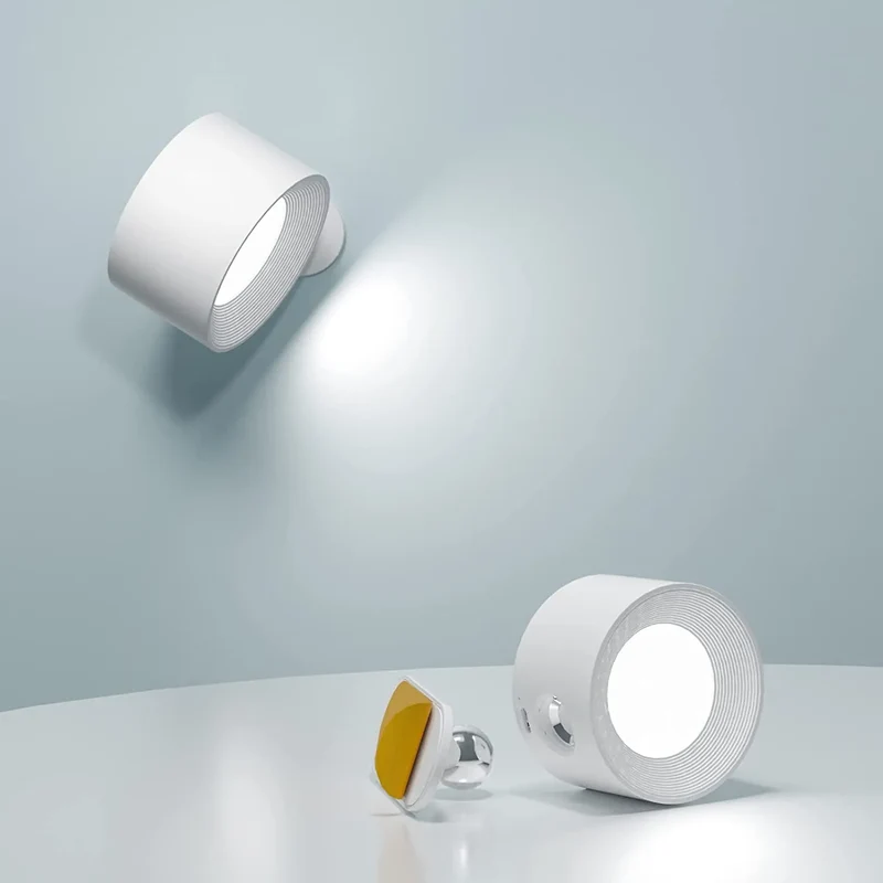 Wandlamp Draadloos Oplaadbaar Dimbaar 360° Roteerbaar Touch Afstandsbediening Wit Zwart Hout | Sansoti
