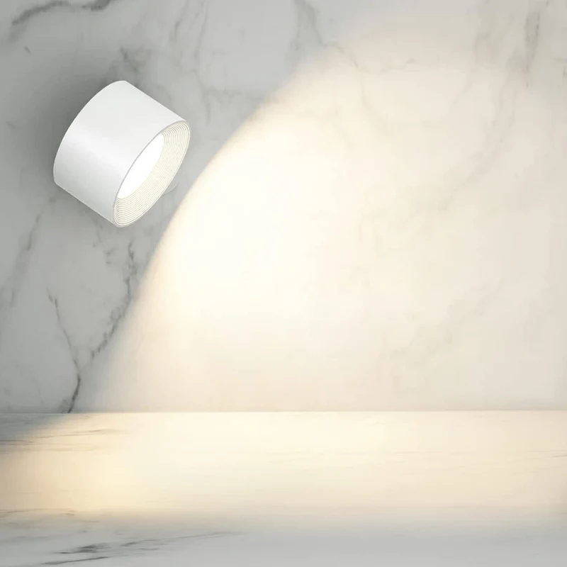 Wandlamp Draadloos Oplaadbaar Dimbaar 360° Roteerbaar Touch Afstandsbediening Wit Zwart Hout | Sansoti