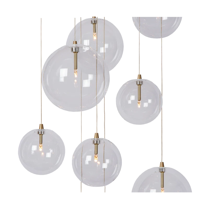 Cluster Hanglamp 9 Glazen Bollen Antiek Messing Verstelbaar 170cm Woonkamer | Sansoti