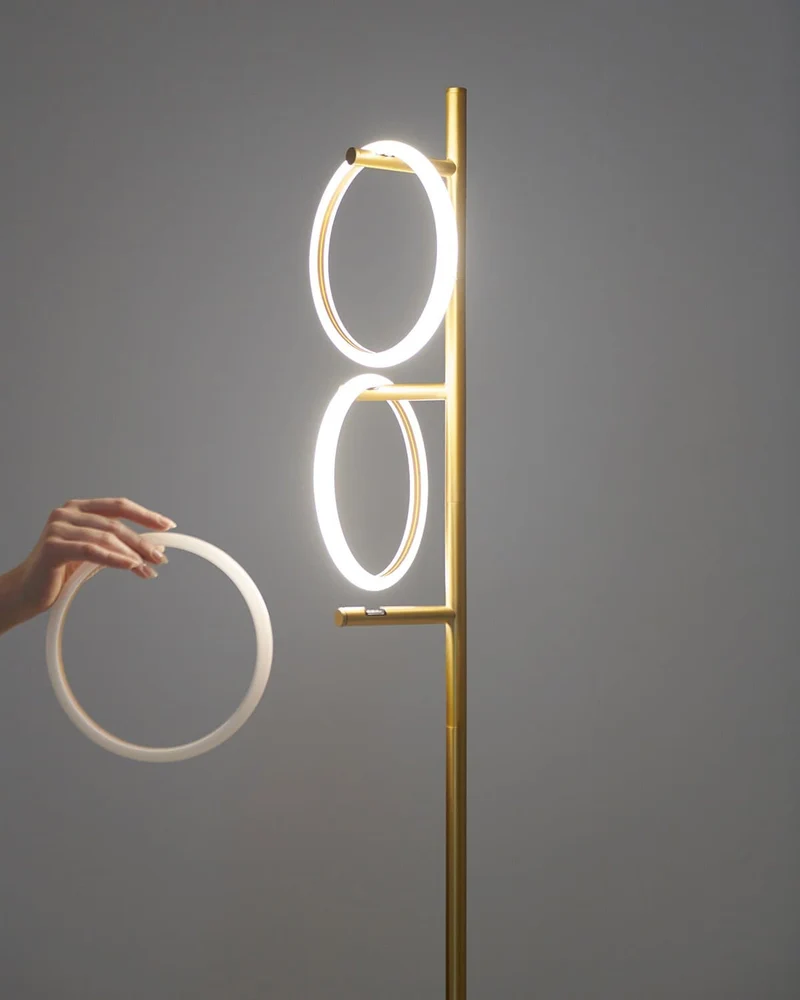 Vloerlamp Ring LED Dimbaar Goud Metaal 3 Lichtkringen Modern | Sansoti