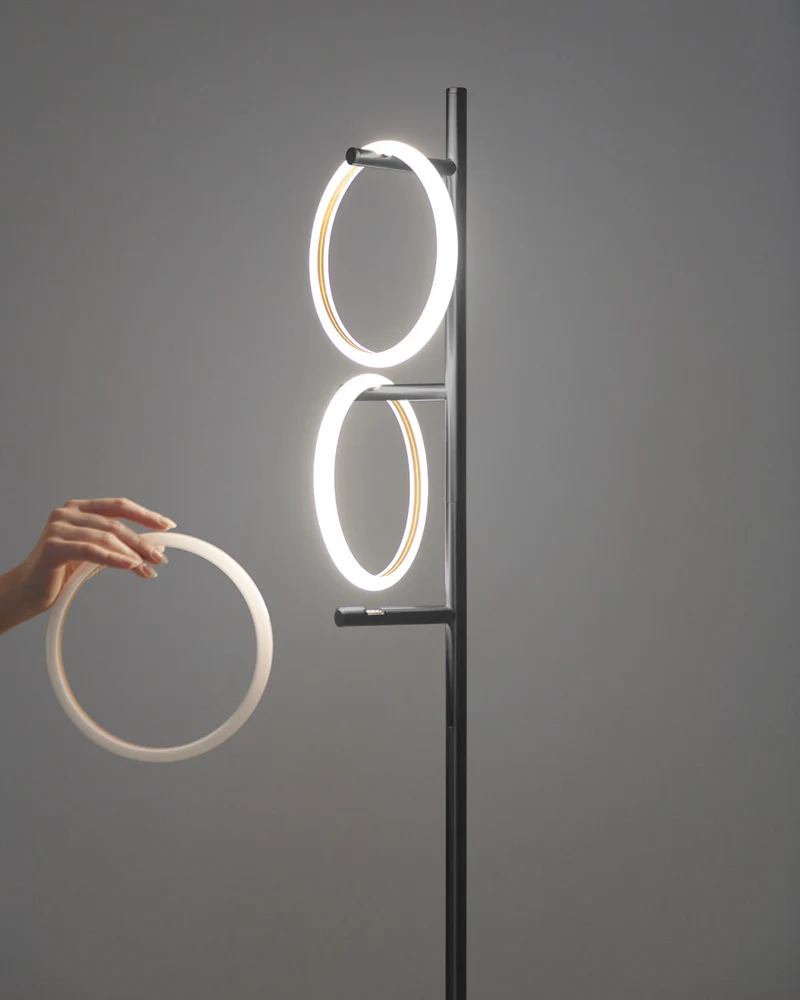 Vloerlamp Ring LED Dimbaar Goud Metaal 3 Lichtkringen Modern | Sansoti