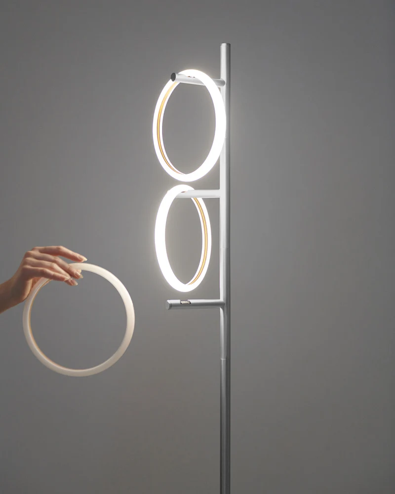 Vloerlamp Ring LED Dimbaar Goud Metaal 3 Lichtkringen Modern | Sansoti