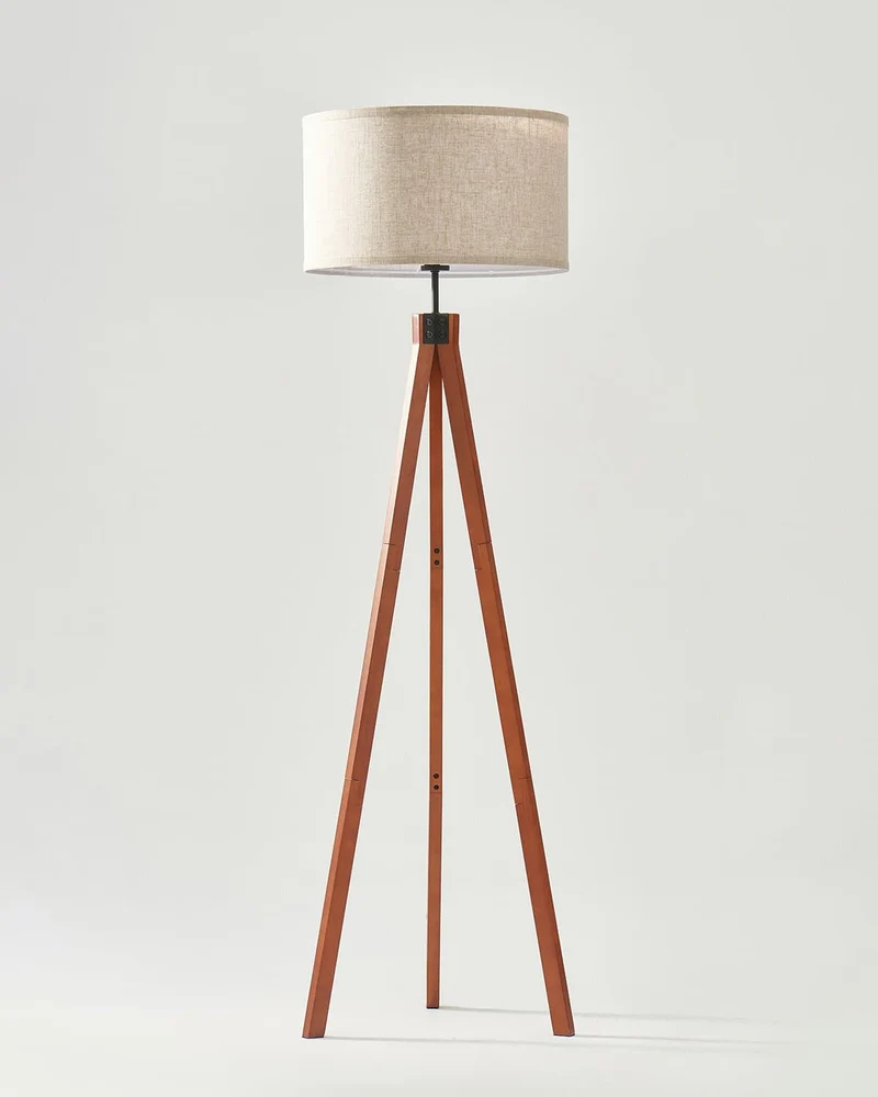 Vloerlamp Tripod Houten Driepoot 152cm Met Stoffen Kap LED | Sansoti