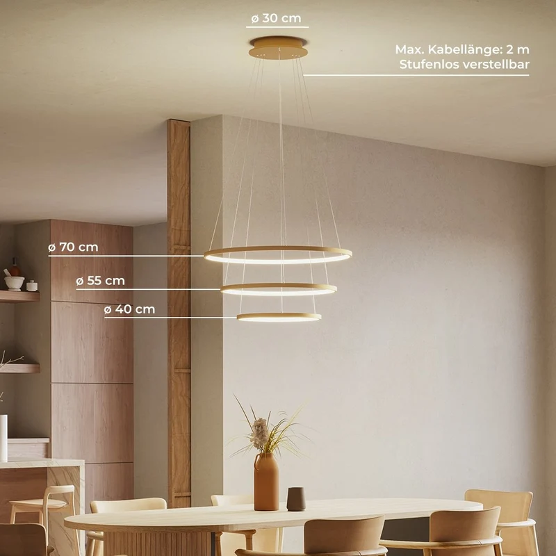 LED Hanglamp Ringen 70-55-40cm Dimbaar Aluminium Design | Sansoti