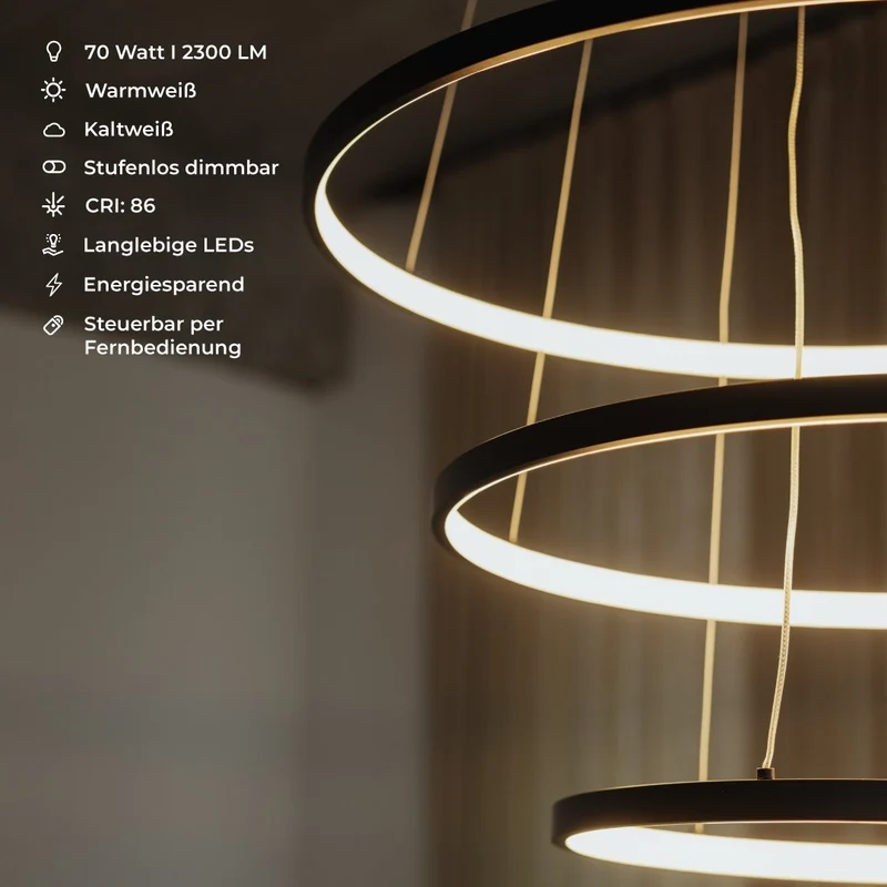 LED Hanglamp Ringen 70-55-40cm Dimbaar Aluminium Design | Sansoti