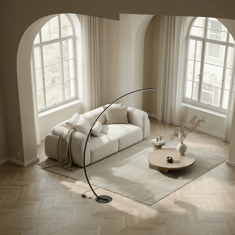 LED Vloerlamp Booglamp Zwart Wit Dimbaar 170cm Modern Design | Sansoti