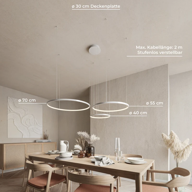 LED Hanglamp Ringen Zwart Wit Goud Dimbaar 70W Aluminium Modern | Sansoti