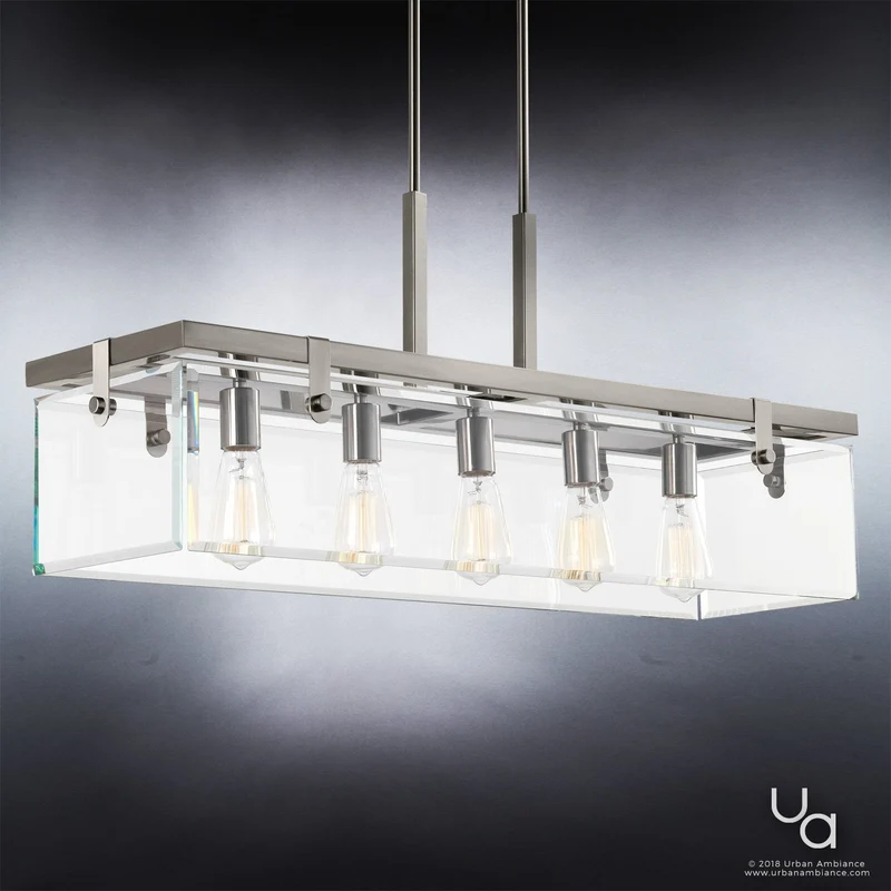 Hanglamp Rechthoekig Cube Glas Staal Nikkel 93cm Eetkamer Modern | Sansoti