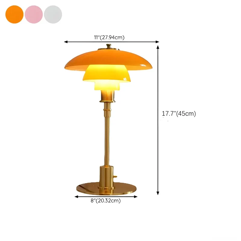 Vintage Tafellamp met Meerlagige Glazen Kap in Amber en Gouden Voet – Moderne Design Bedlamp | Sansoti