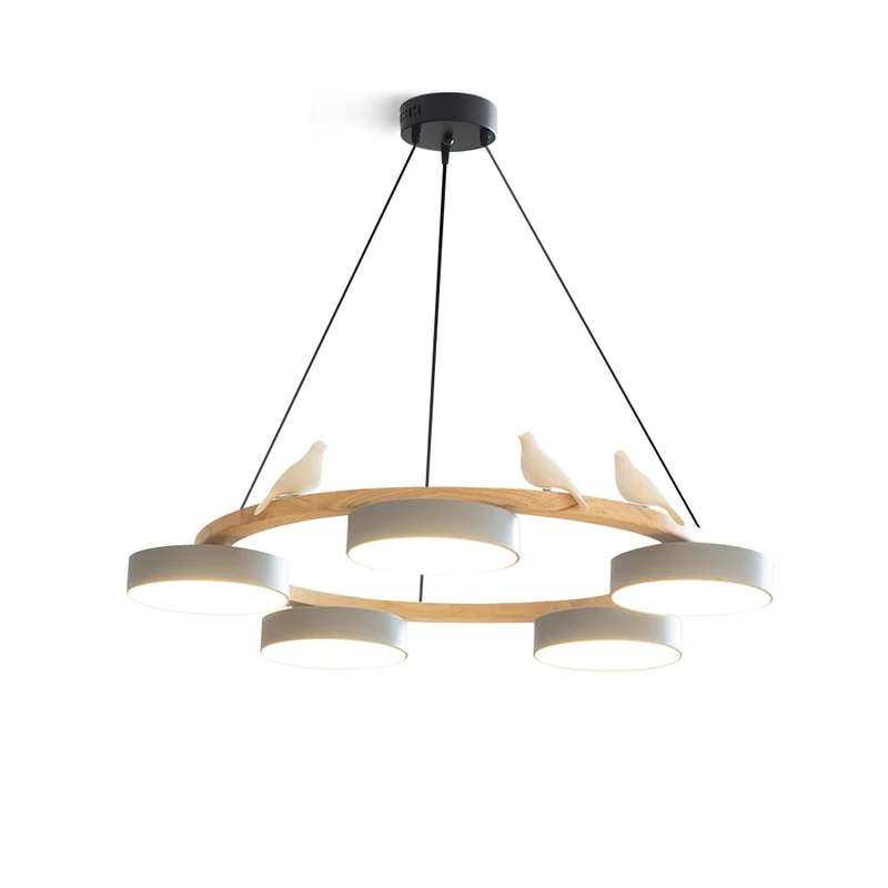 Ronde Hanglamp Met Vogels Houten Ring LED 65cm 72cm | Sansoti