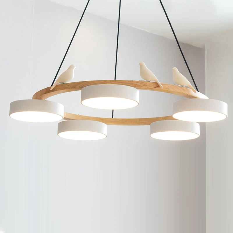 Ronde Hanglamp Met Vogels Houten Ring LED 65cm 72cm | Sansoti