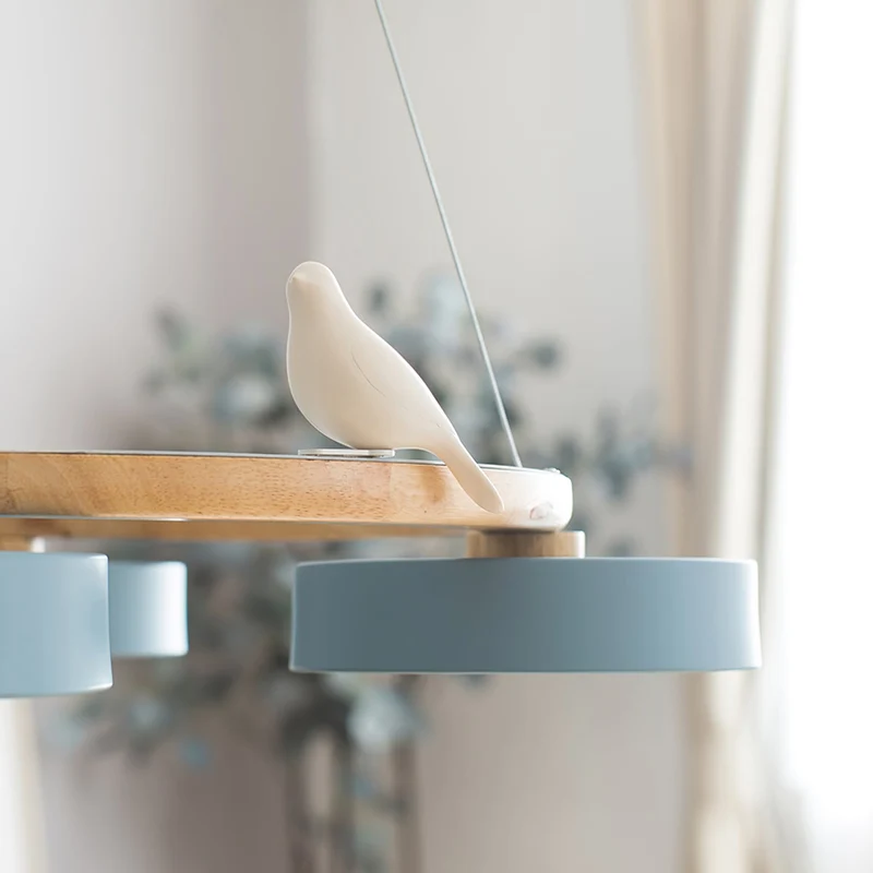 Ronde Hanglamp Met Vogels Houten Ring LED 65cm 72cm | Sansoti