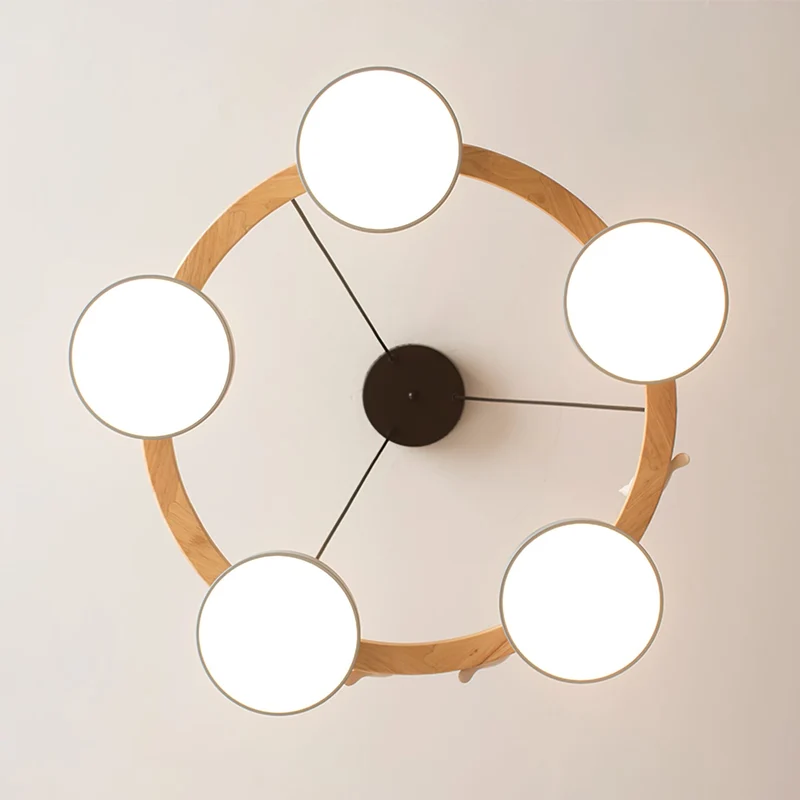 Ronde Hanglamp Met Vogels Houten Ring LED 65cm 72cm | Sansoti