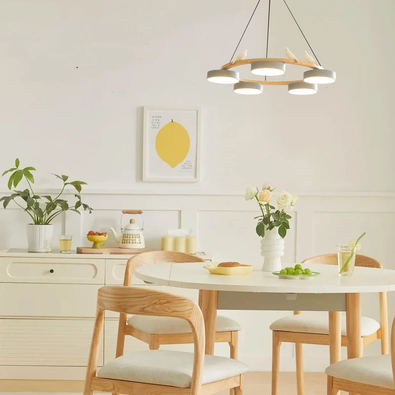 Ronde Hanglamp Met Vogels Houten Ring LED 65cm 72cm | Sansoti