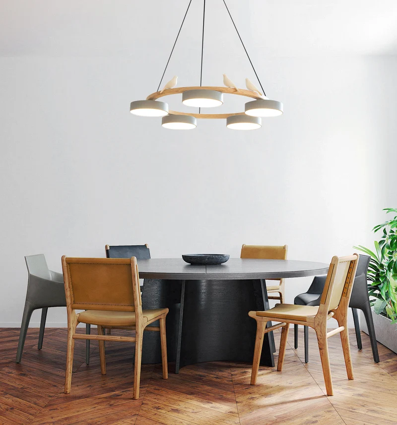 Ronde Hanglamp Met Vogels Houten Ring LED 65cm 72cm | Sansoti