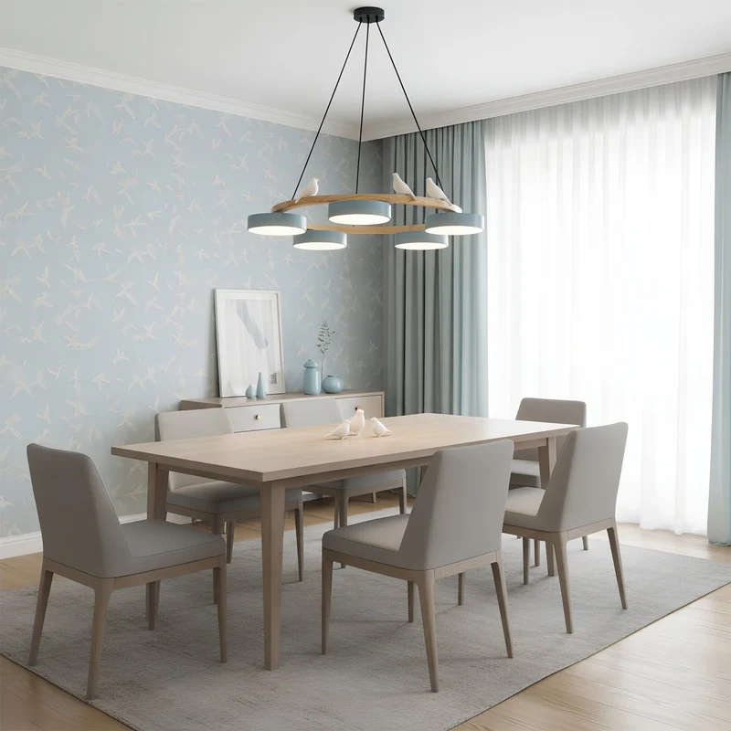 Ronde Hanglamp Met Vogels Houten Ring LED 65cm 72cm | Sansoti