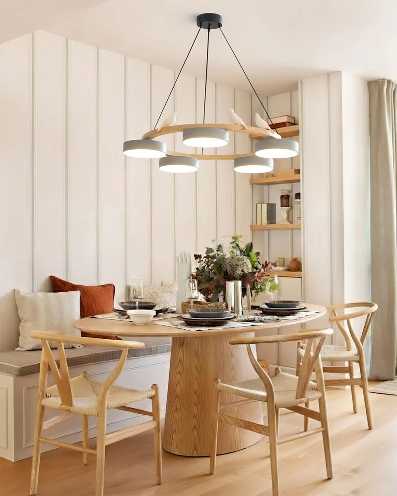 Ronde Hanglamp Met Vogels Houten Ring LED 65cm 72cm | Sansoti