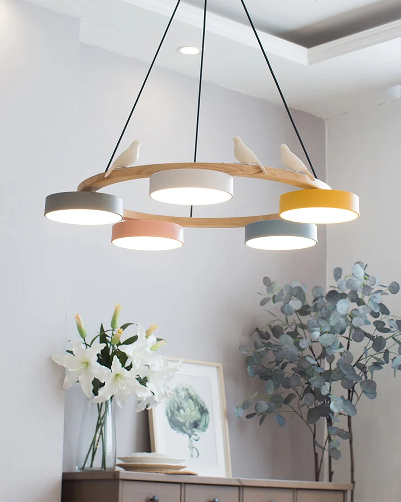 Ronde Hanglamp Met Vogels Houten Ring LED 65cm 72cm | Sansoti