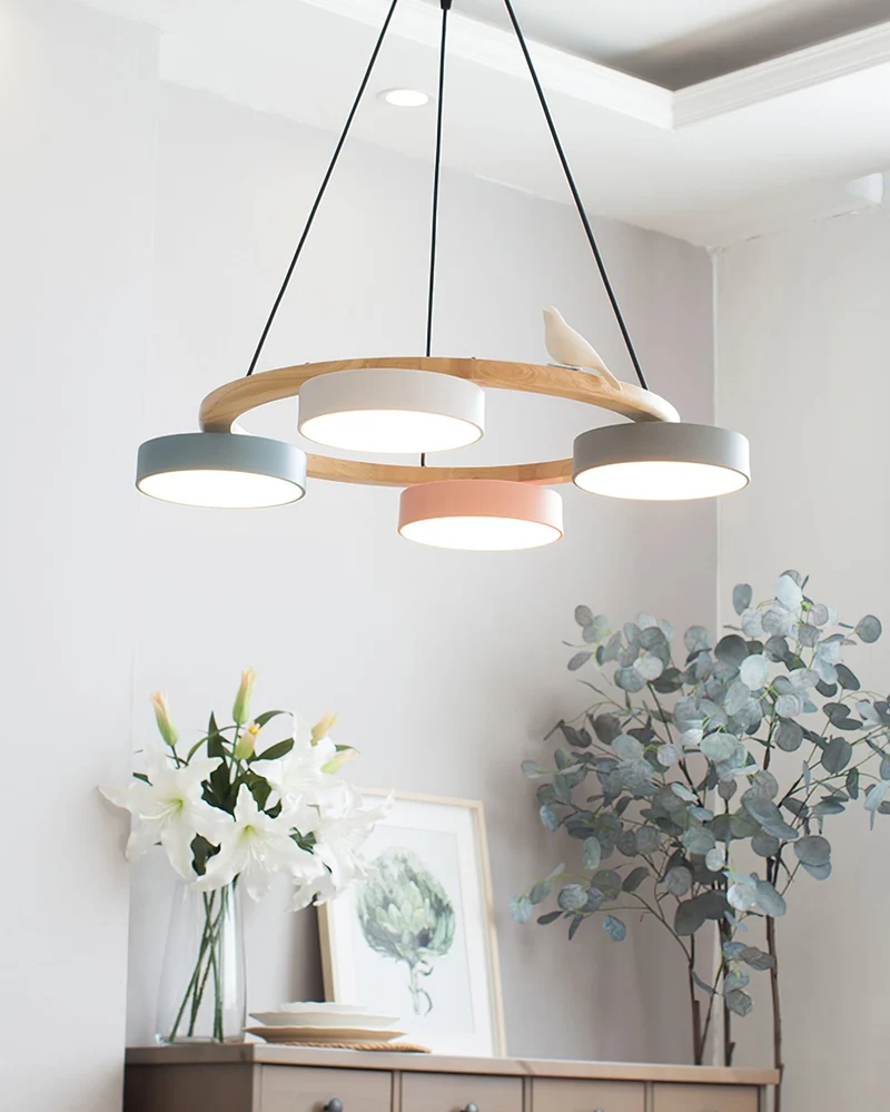 Ronde Hanglamp Met Vogels Houten Ring LED 65cm 72cm | Sansoti