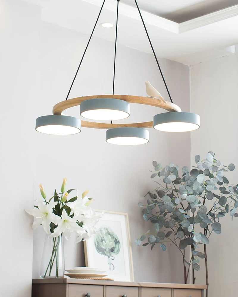 Ronde Hanglamp Met Vogels Houten Ring LED 65cm 72cm | Sansoti