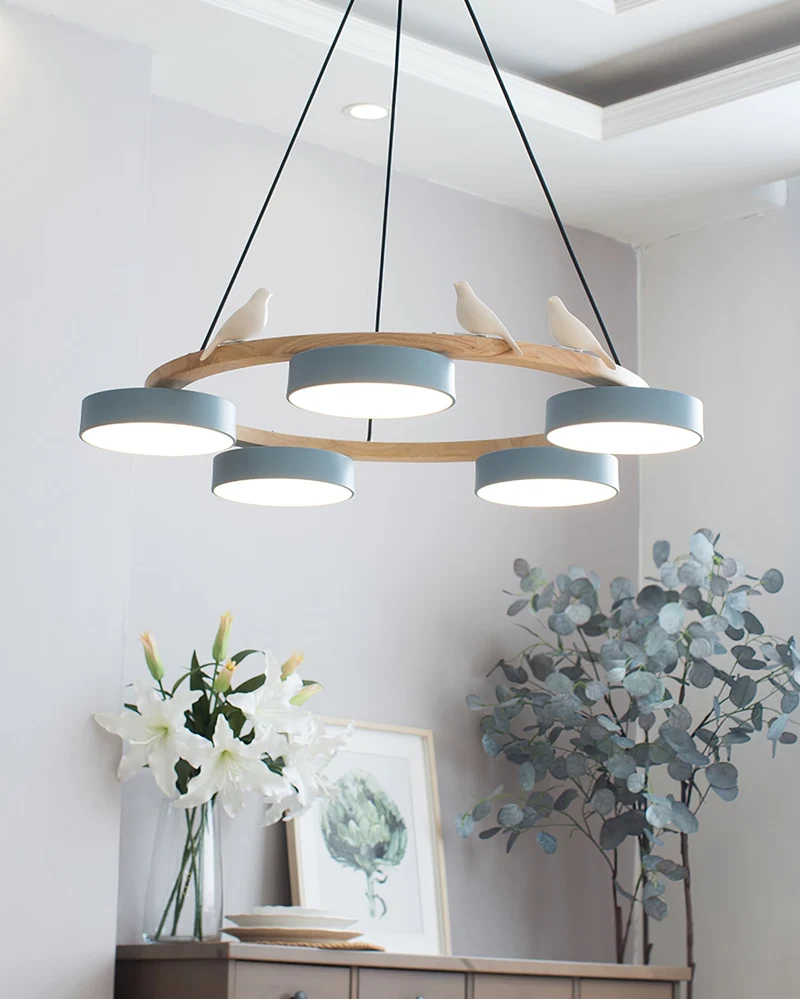 Ronde Hanglamp Met Vogels Houten Ring LED 65cm 72cm | Sansoti