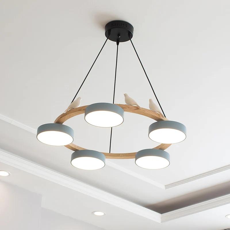 Ronde Hanglamp Met Vogels Houten Ring LED 65cm 72cm | Sansoti