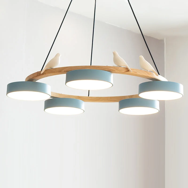 Ronde Hanglamp Met Vogels Houten Ring LED 65cm 72cm | Sansoti